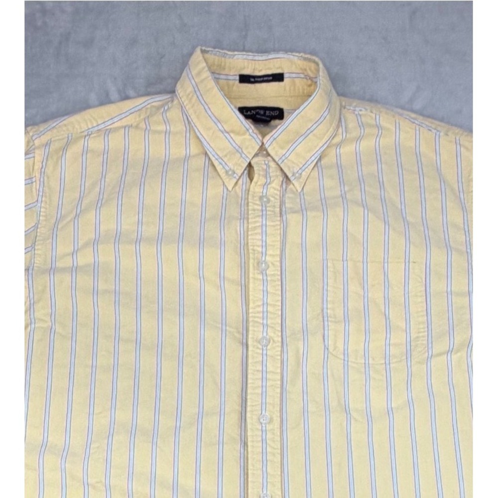 Lands End Mens Sail Rigger Oxford Shirt XL/T Yellow Striped Traditional Fit